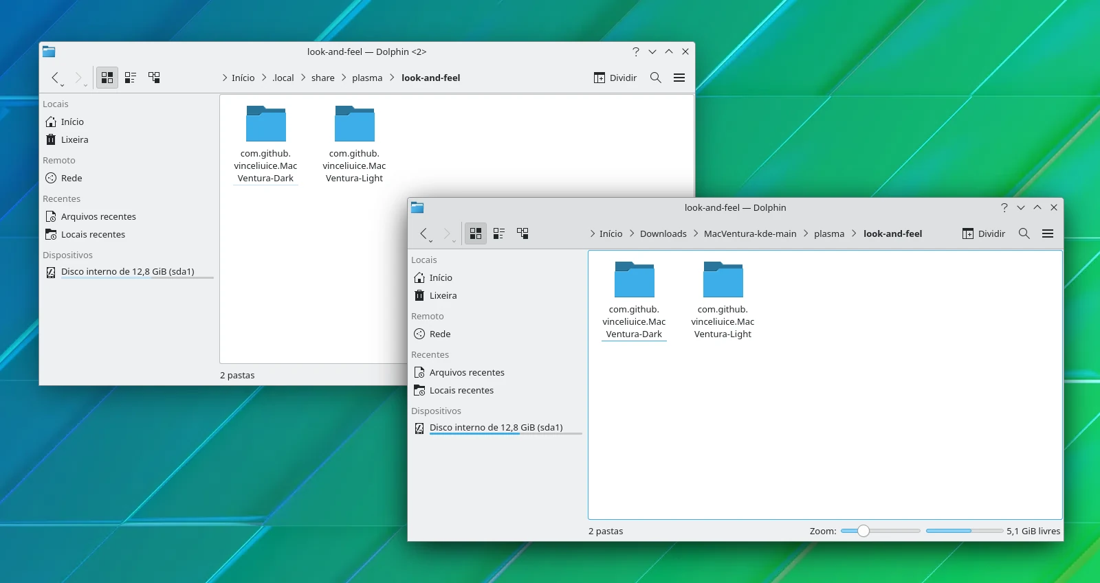 Pasta de temas do KDE Plasma no gerenciador de arquivos