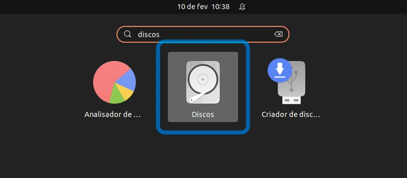 GNOME Discos na área de atividades do GNOME