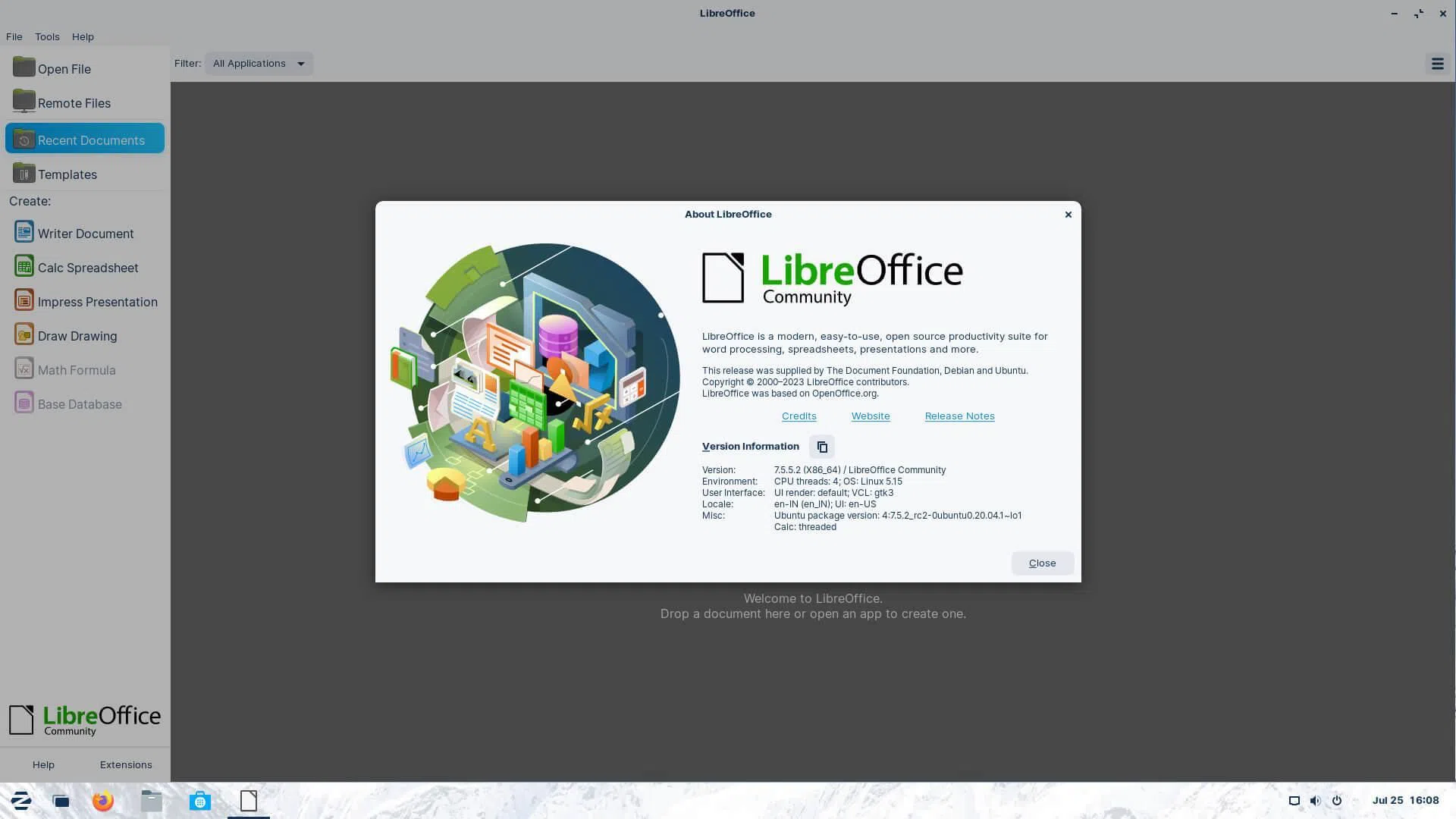 Uma captura de tela do Zorin OS 16.3 executando o LibreOffice 7.5