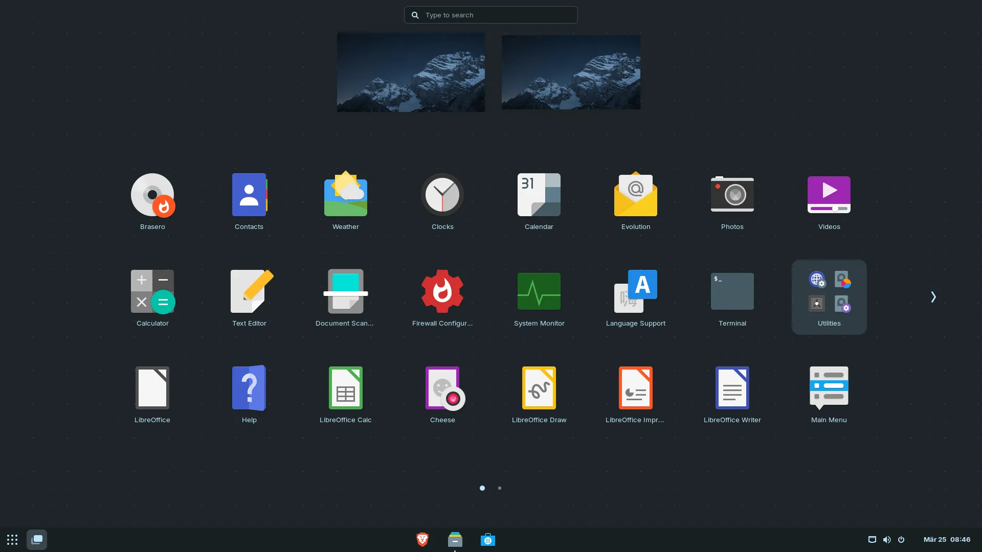 A lista de aplicativos sendo mostrada em uma visualização em grade no Zorin OS 17.3